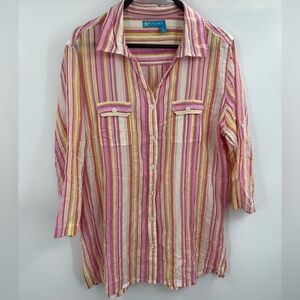 Fresh Produce Shirt Womens Multicolor Stripe Button Up Cotton Tab Sleeve Xl
